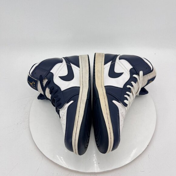 Nike Air Jordan 1 Mid Men Size 10.5 554724 174 White Metallic Gold Obsidian Shoe - Picture 7 of 11